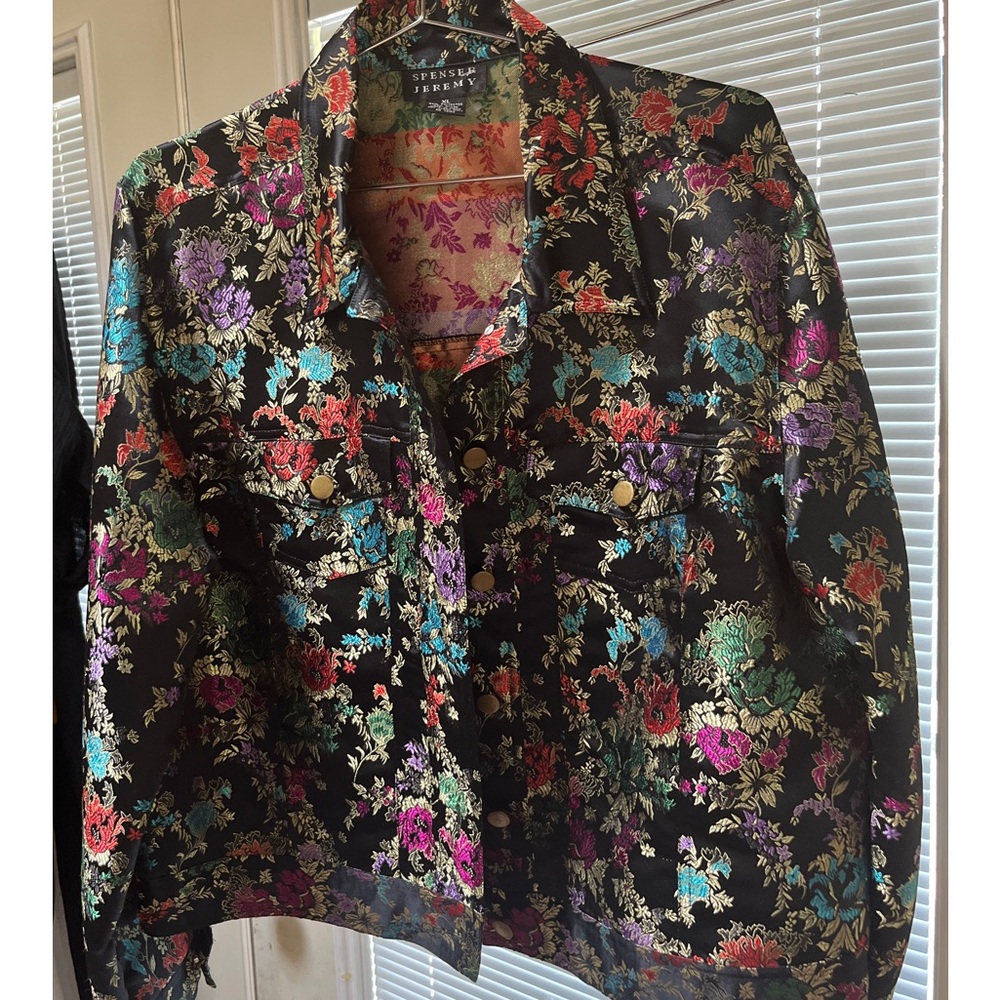 Spenser Jeremy Black  Jacket with Metallic Floral Embroidery. #24 XL